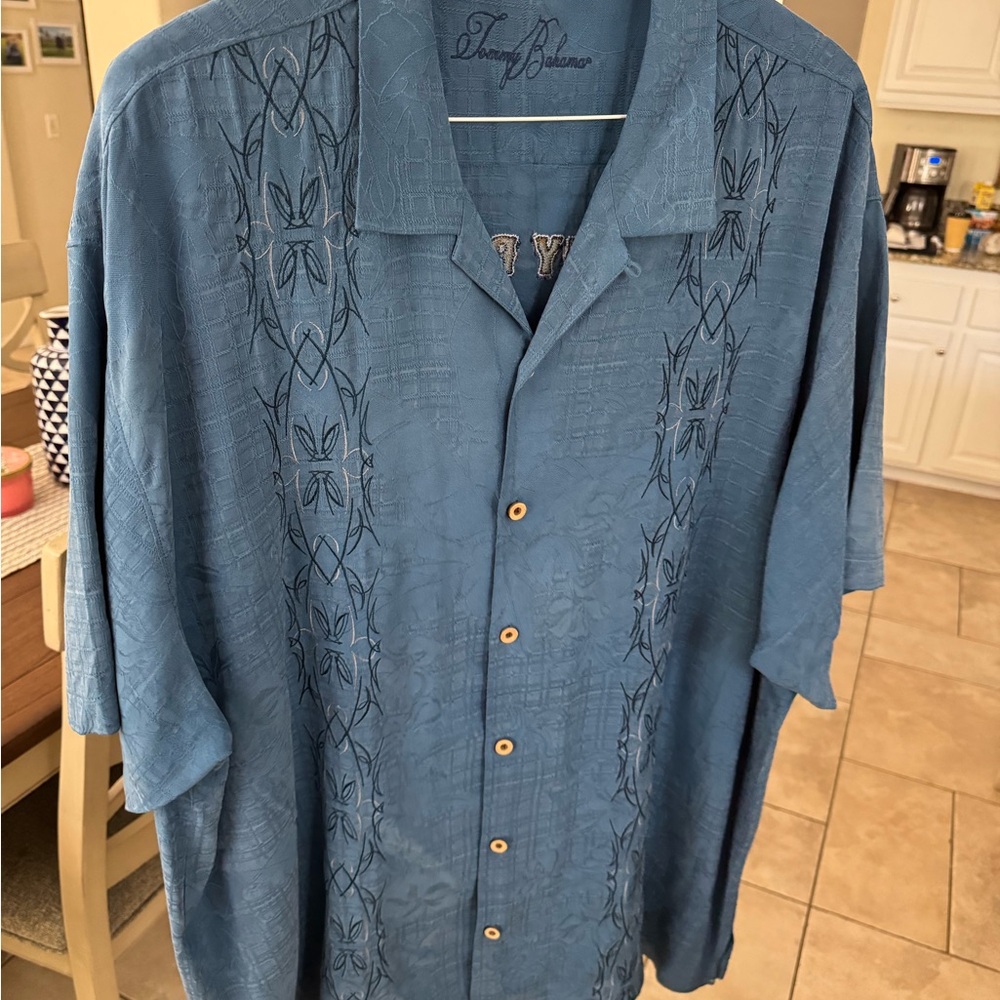 Tommy Bahama Slate Blue Embroidered Shirt. 2XL
